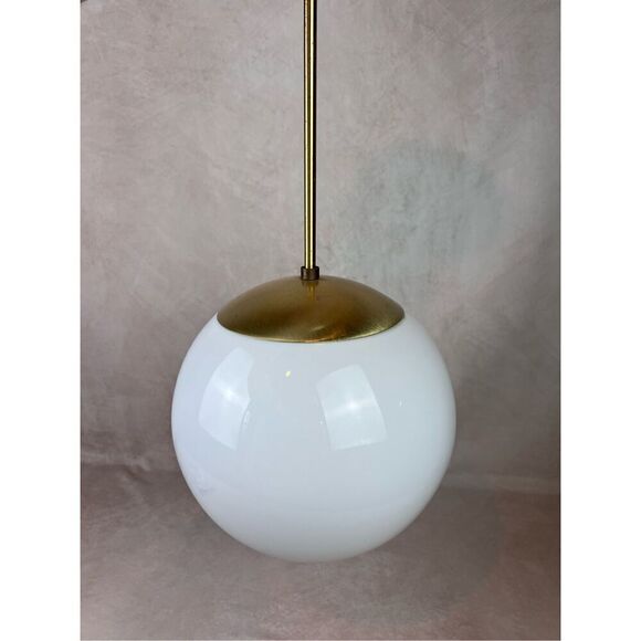 Vintage MCM 1970s Glass Globe Pendant Light Brass - Picture 9 of 13